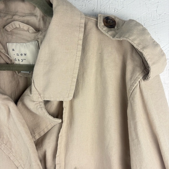 A New Day Women's Cream Double-Breasted Linen Trench Coat Large Gorpcore - Picture 6 of 14